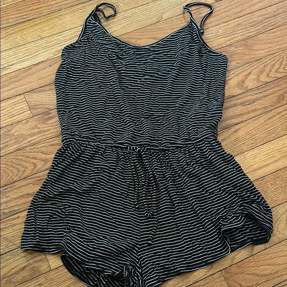 Old Navy Black and White Striped Jumpsuit with Spaghetti Straps